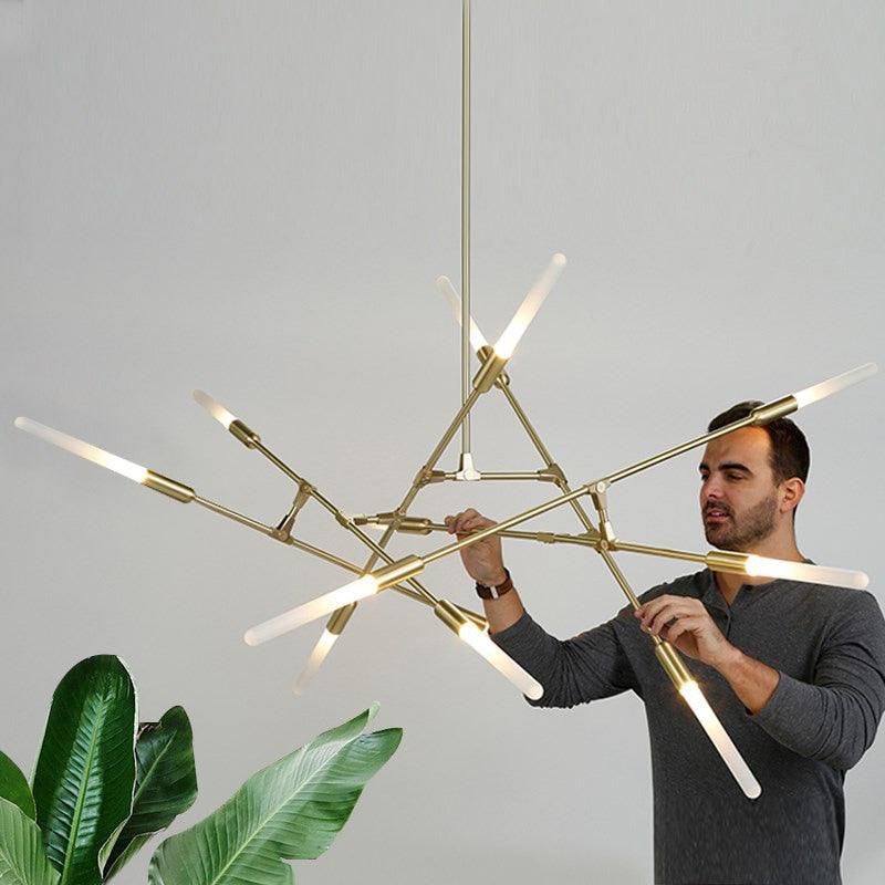 Postmodern LED Golden Iron Linear Chandelier - Galastellar